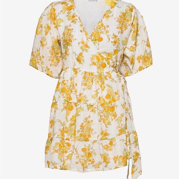 Faithful the brand floral linen wrap dress Rooney mini wrap - Picture 3 of 4